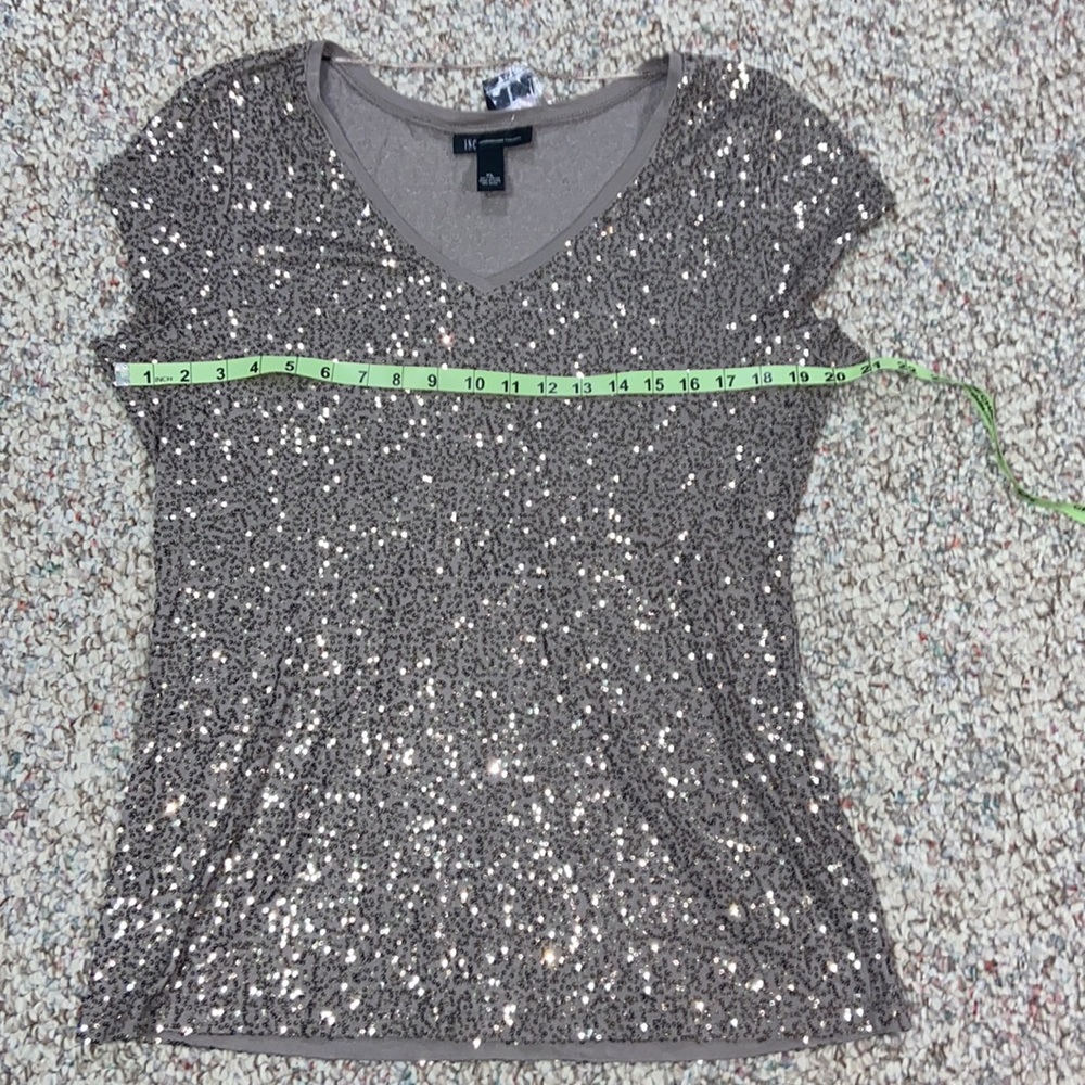 INC Taupe V-neck T-shirt with Silver Sequins - Picture 7 of 9